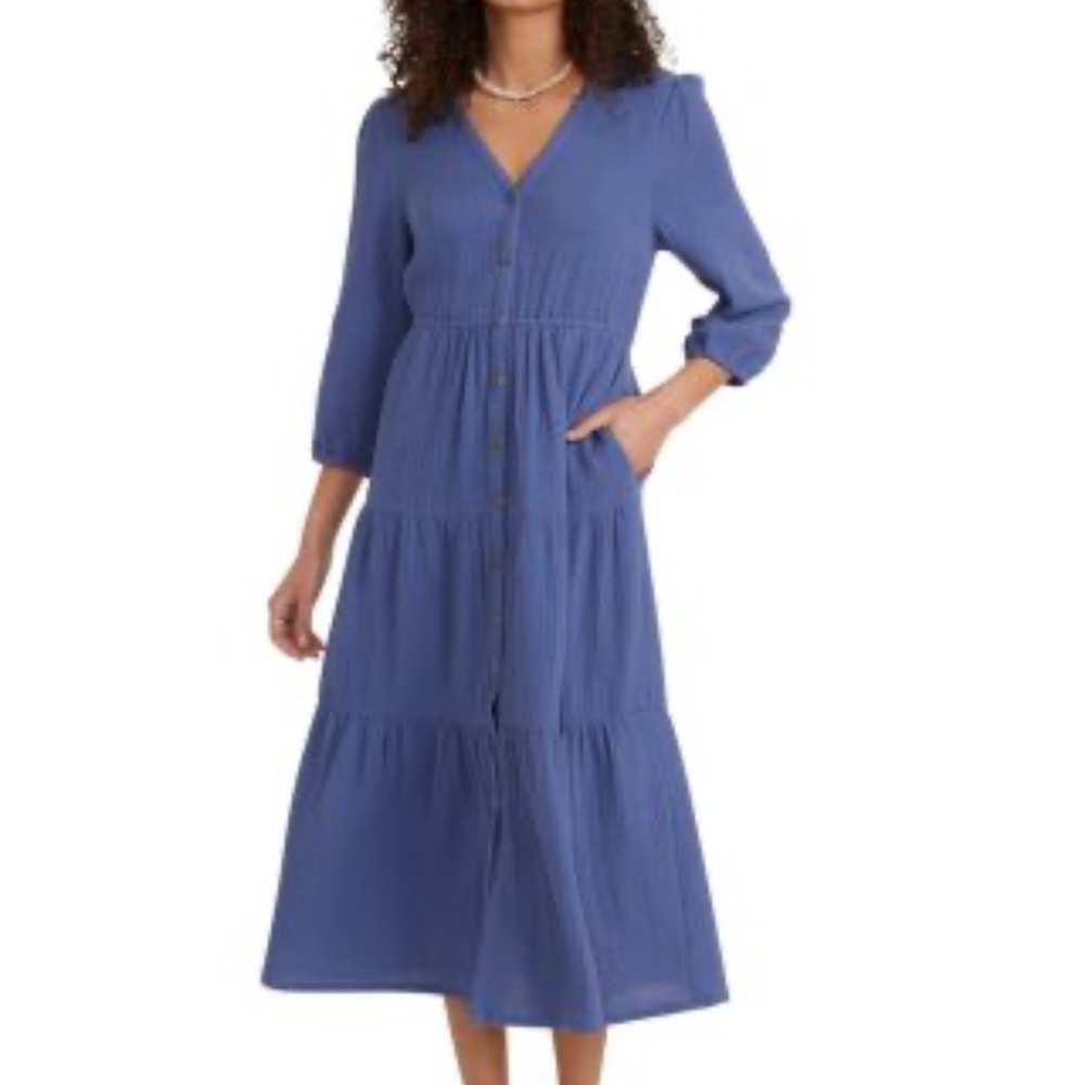 Marine Layer Willow Blue Midi Dress size small cotton excellent pockets - Picture 9 of 9